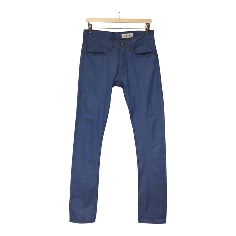 Gustin Jeans Denim Skinny Slim Straight Blue 32 Selvedge Button Fly Indie Raw